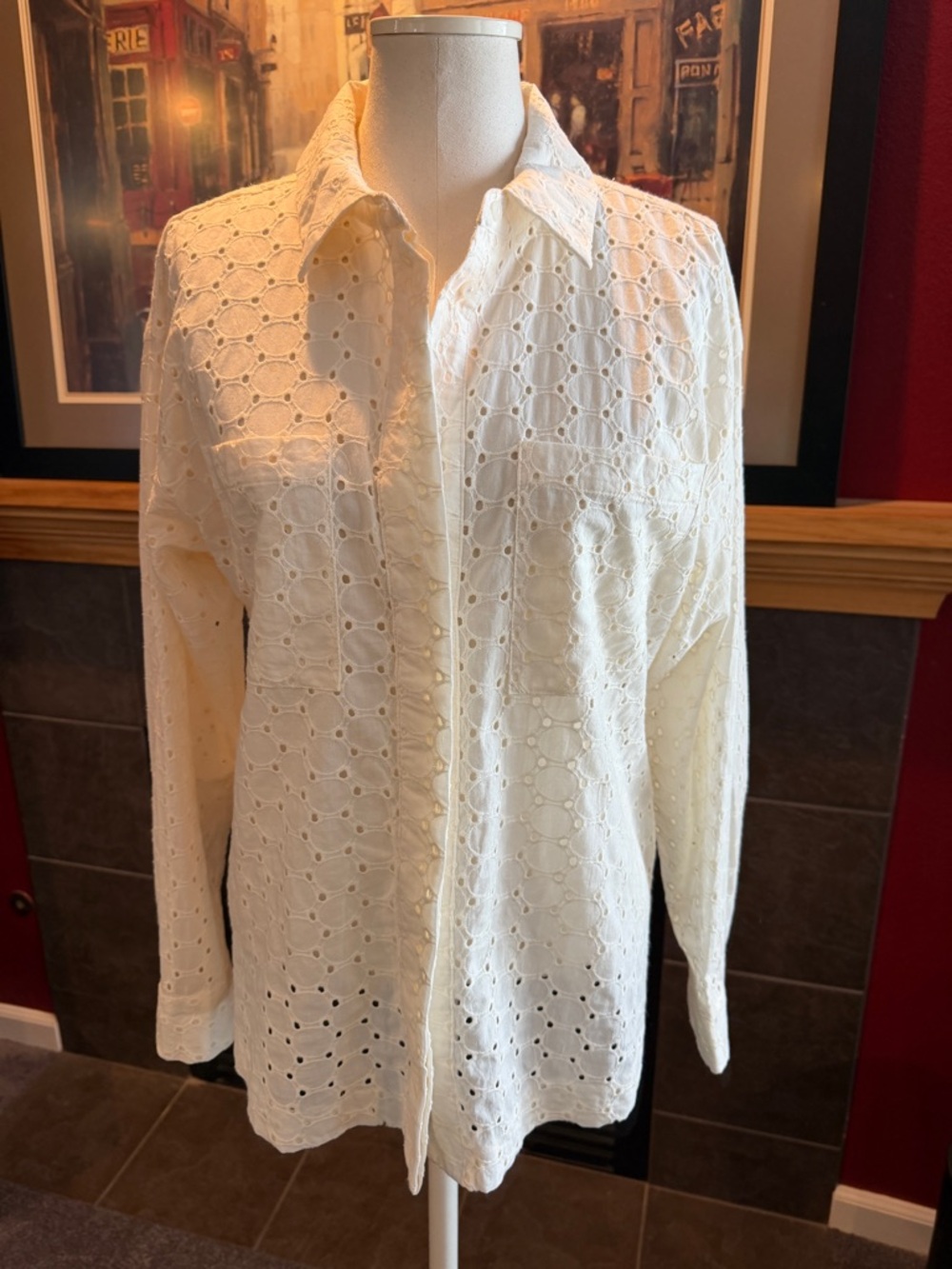 Alfani Cream Eyelet Button-Down Blouse